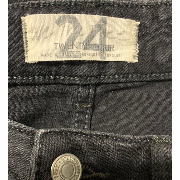 Free People Zuri Mom Jean Sz 24 Dusty Roads Black Button Fly Distressed Rip Knee - Picture 9 of 13